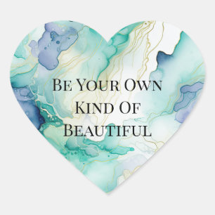 Sticker Cœur Marbre d'encre bleue Mint Aqua