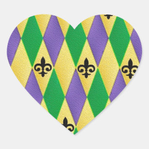 Sticker Cœur Mardi Gras Arlequin Fleur De Lis