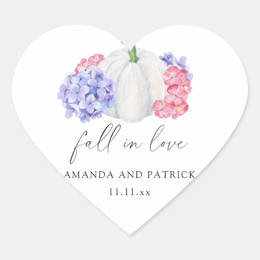 Sticker Cœur Mariage aux fleurs de citrouille blanche et d'hort (Devant)