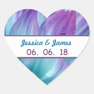 Sticker Cœur Mariage bleu et violet superbe Dahlia A11A