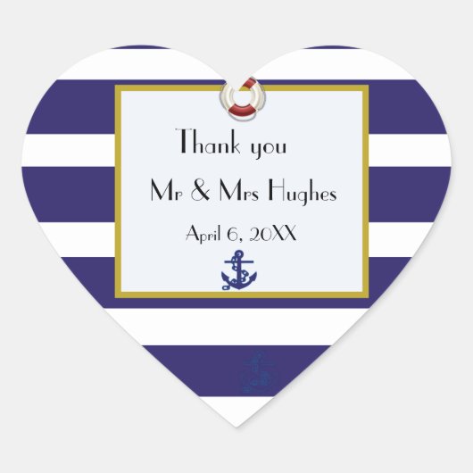 Sticker Cœur Mariage bleu marine et blanc merci (Devant)
