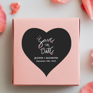 Sticker Cœur Mariage Calligraphie Élégante Noire Faire-Part de