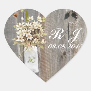 Sticker Cœur mariage campagnard rustique grange bois fleur sauv