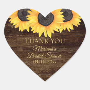 Sticker Cœur Mariage champêtre Favors Tournesol en Bois