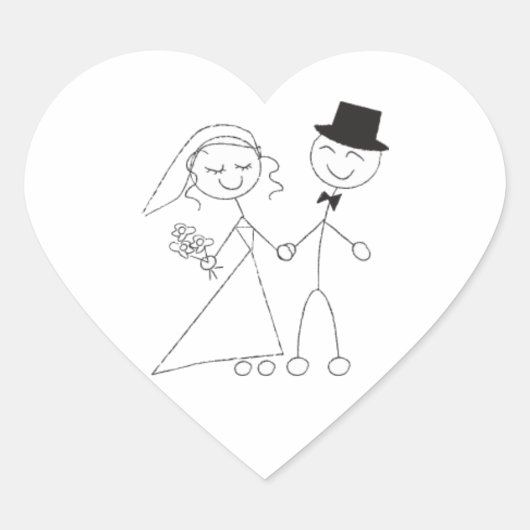 Sticker Cœur Mariage Coeur Bâton Figure Bride & Mariage de cham (Devant)