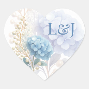 Sticker Cœur Mariage couleur bleu d'aquarelle romantique Pearl