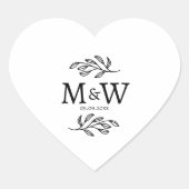 Sticker Cœur Mariage Couple Monogramme Date Élégante Botanique (Devant)