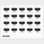 Sticker Cœur Mariage damassé blanc et noir Favoriser (Feuille)