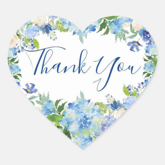 Sticker Cœur Mariage d'aquarelle bleu clair Hydrangea & verdure (Devant)