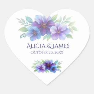 Sticker Cœur Mariage d'aquarelle romantique bleu violet