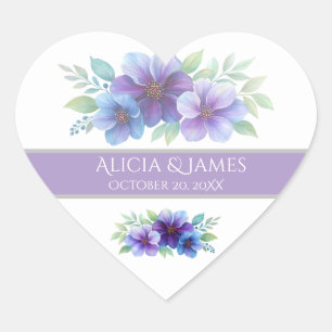 Sticker Cœur Mariage d'aquarelle romantique bleu violet