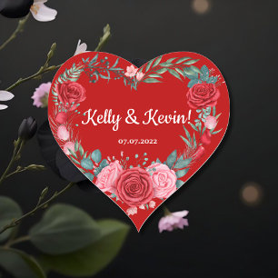 Sticker Cœur Mariage d'aquarelle rouge