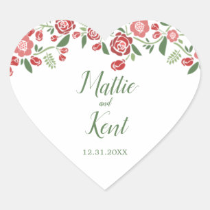 Sticker Cœur Mariage de automne vert rouge Merci personnalisé