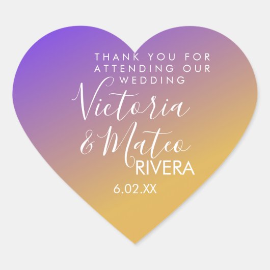 Sticker Cœur Mariage de coucher de soleil jaune violet Ombre (Devant)