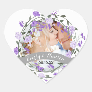 Sticker Cœur Mariage de couronnes florales pourpres