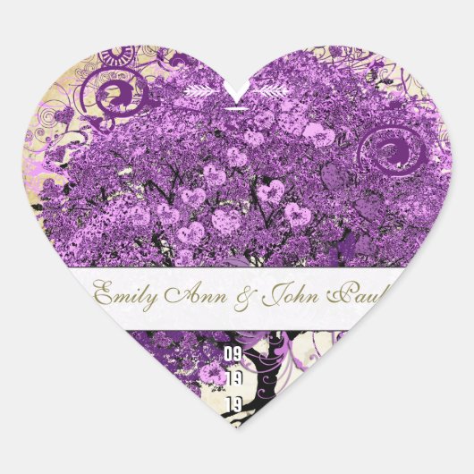 Sticker Cœur Mariage de feuille d'arbre de coeur violet radiant (Devant)