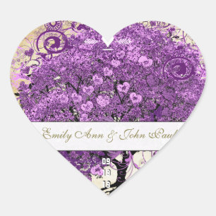 Sticker Cœur Mariage de l'arbre à feuilles en forme de cœur vio