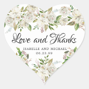 Sticker Cœur Mariage de Merci Floral Rose Blanche Rustique