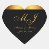 Sticker Cœur Mariage de monogramme Chic Black Gold (Devant)