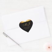 Sticker Cœur Mariage de monogramme Chic Black Gold (Enveloppe)