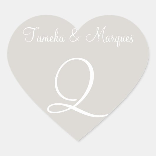 Sticker Cœur Mariage de monogrammes personnalisables Timberwolf (Devant)