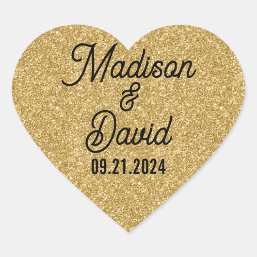 Sticker Cœur Mariage de Parties scintillant Gold en forme de co (Devant)