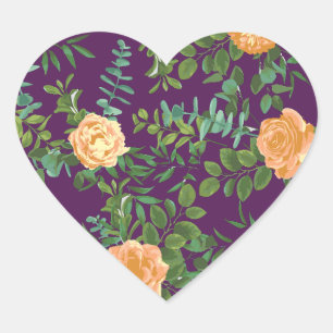 Sticker Cœur Mariage de pêche violet Roses floraux