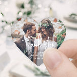Sticker Cœur Mariage de script et de Merci photo simple et mode<br><div class="desc">Ajoutez une touche personnalisée élégante aux cartes de remerciement mariages et aux faveurs de réception avec autocollants photo en forme de coeur / scellés d'enveloppe. L'image et toute la formulation de ce modèle sont simples à personnaliser. "Merci" peut être changé en amour & merci, bienvenue, initiales du couple, autre texte,...</div>