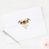 Sticker Cœur Mariage de tournesol en dentelle rustique bleu mar (Enveloppe)