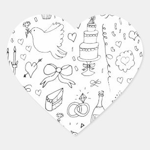 Sticker Cœur Mariage d'illustrations de Doodle en noir et blanc