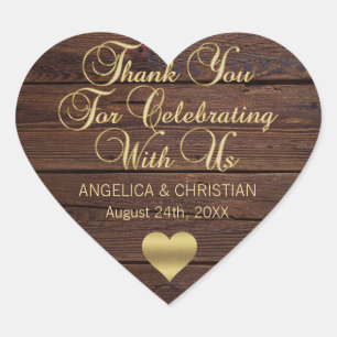Sticker Cœur Mariage d'or à grange en bois RUSTIQUE personnalis