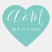 Sticker Cœur mariage élégant monogramme turquoise (Devant)