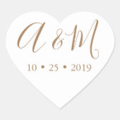 Sticker Cœur mariage élégant or blanc monogramme (Devant)