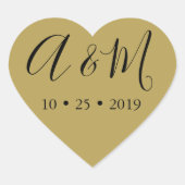 Sticker Cœur mariage élégant or noir monogramme (Devant)