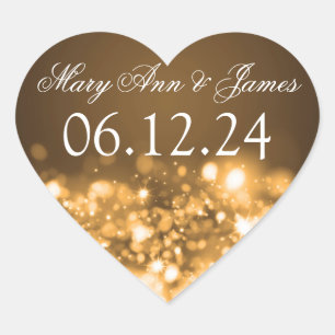 Sticker Cœur Mariage Enregistrer La Date Éclairage Or