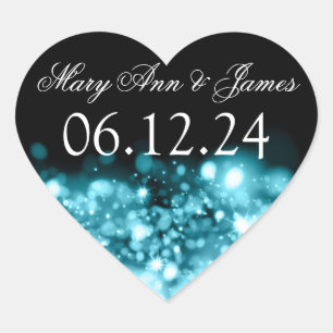 Sticker Cœur Mariage Enregistrer La Date Éclairage Turquoise