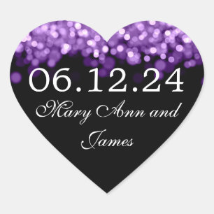 Sticker Cœur Mariage Enregistrer La Date Lumières Violet