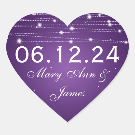 Sticker Cœur Mariage Enregistrer La Date Sparkling Lines Purple (Devant)