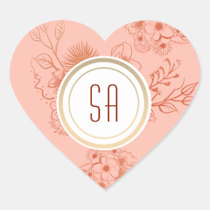 Sticker Cœur Mariage Floral Bohème Monogramme