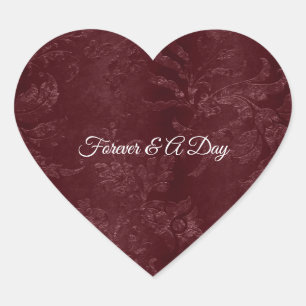 Sticker Cœur Mariage Floral Bourgogne Rouge Romantique