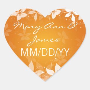 Sticker Cœur Mariage Floral Date Fleurs exotiques Orange