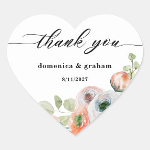 Sticker Cœur Mariage floral de corail de pêche romantique