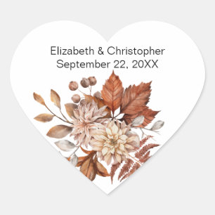 Sticker Cœur Mariage Floral Élégant Aquarelle Automne