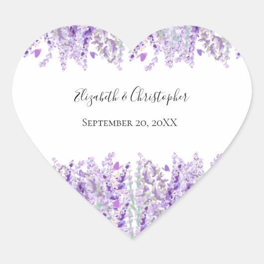 Sticker Cœur Mariage Floral Lavande Violet Vert (Devant)