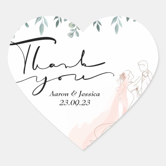Sticker Cœur Mariage Floral rose et Merci Anniversaire (Devant)