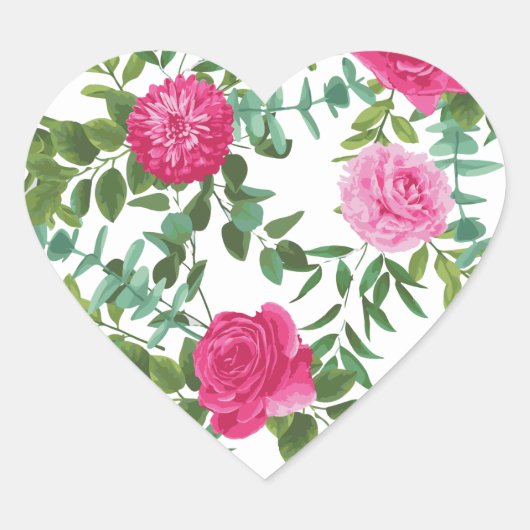 Sticker Cœur Mariage floral rose vif (Devant)