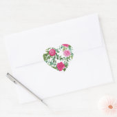 Sticker Cœur Mariage floral rose vif (Enveloppe)