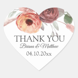 Sticker Cœur Mariage Floral Rouille Rosé