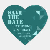 Sticker Cœur Mariage Géométrique Vert Coloré Enregistrer La Dat (Devant)