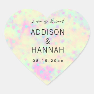 Sticker Cœur Mariage Holographique Pastel